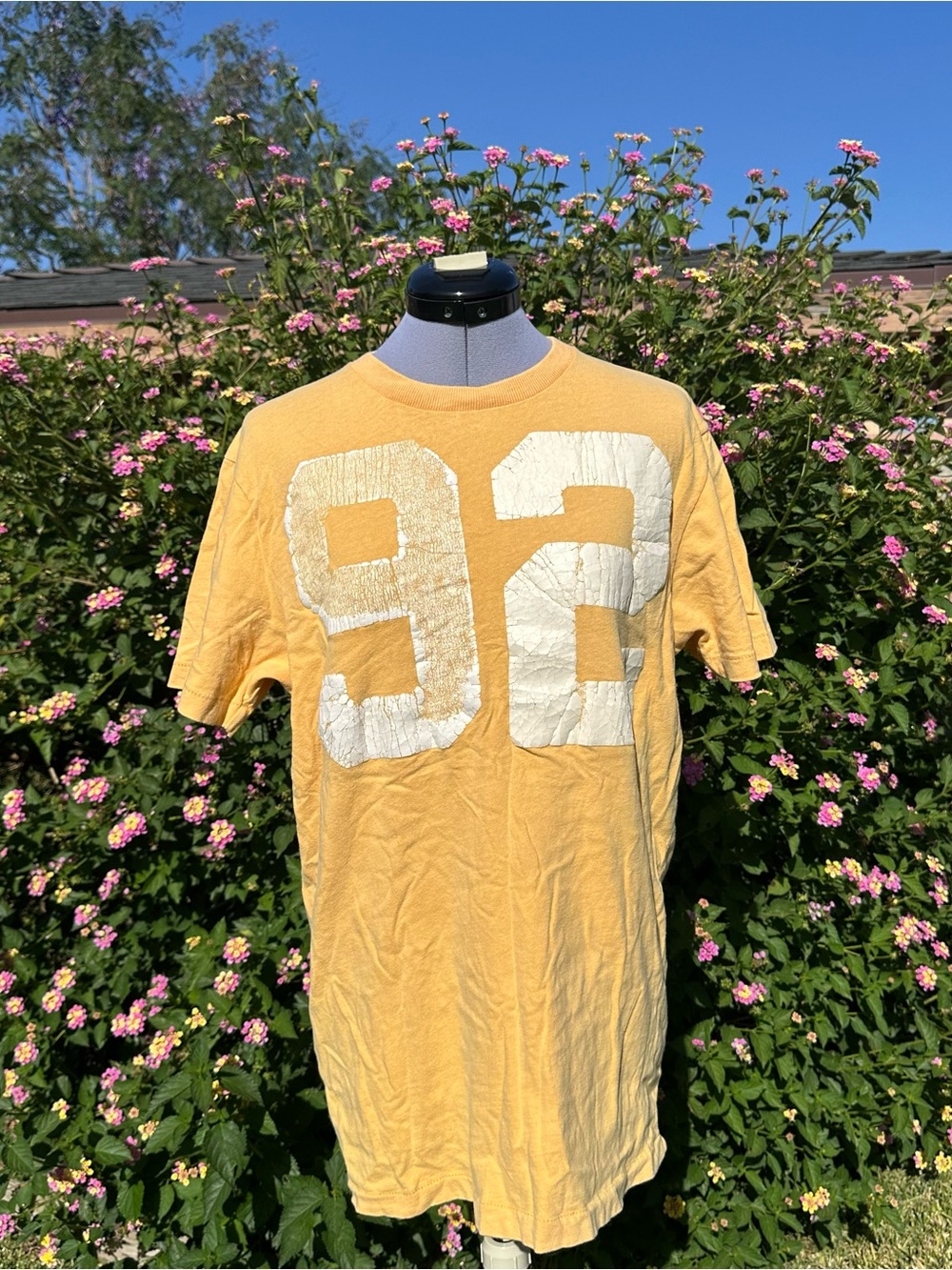 Abercrombie & Fitch Yellow Short-Sleeve Tee with White '92' Graphic Size XL